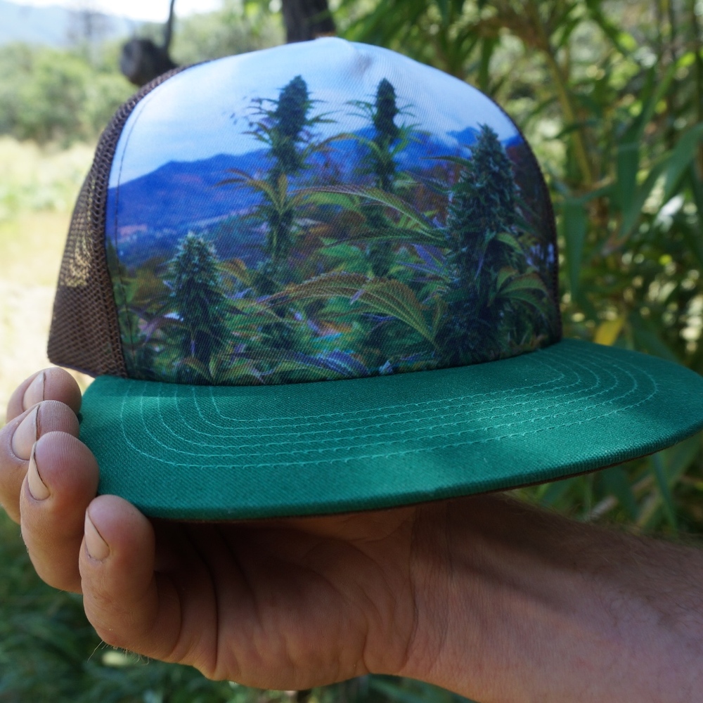 Green Ganja Trucker/Flat Brim/Baseball Hat - Picture 4 of 8